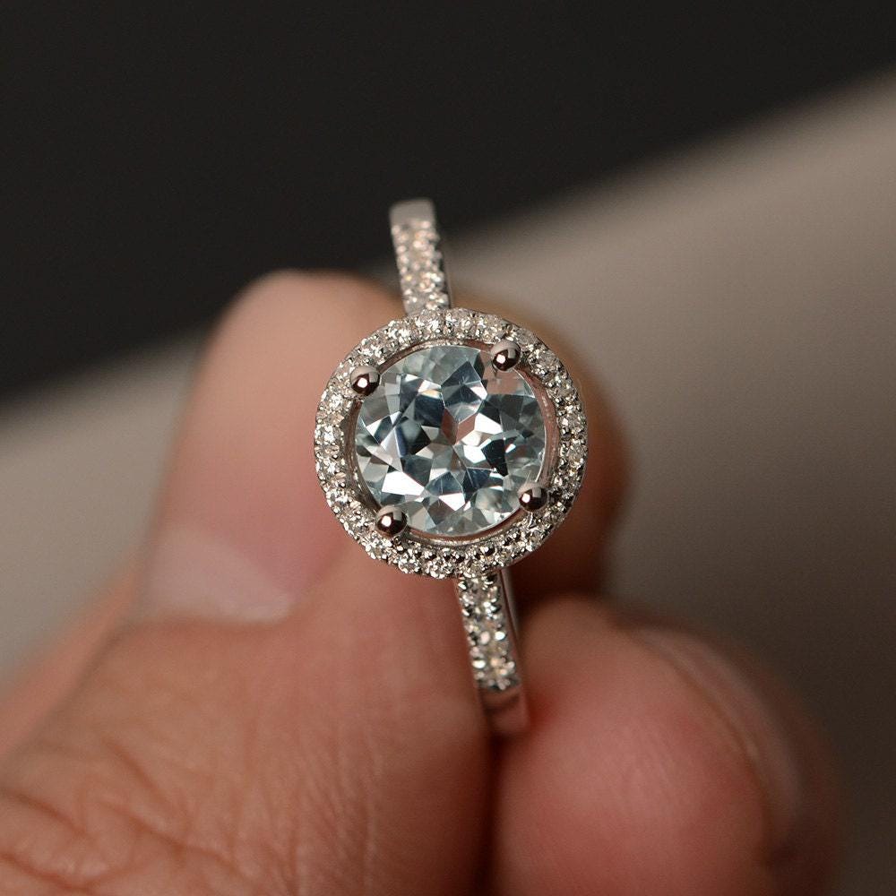 Aquamarin Ringe Halo Ring Verlobungsringe Für Sie März Birthstone Rings Rundschliff Sterling Silber 925 Aquamarin Ringe Halo Ring Verlobungsringe Für Sie März Birthstone Rings Rundschliff Sterling Silber 925 von KnightJewelry