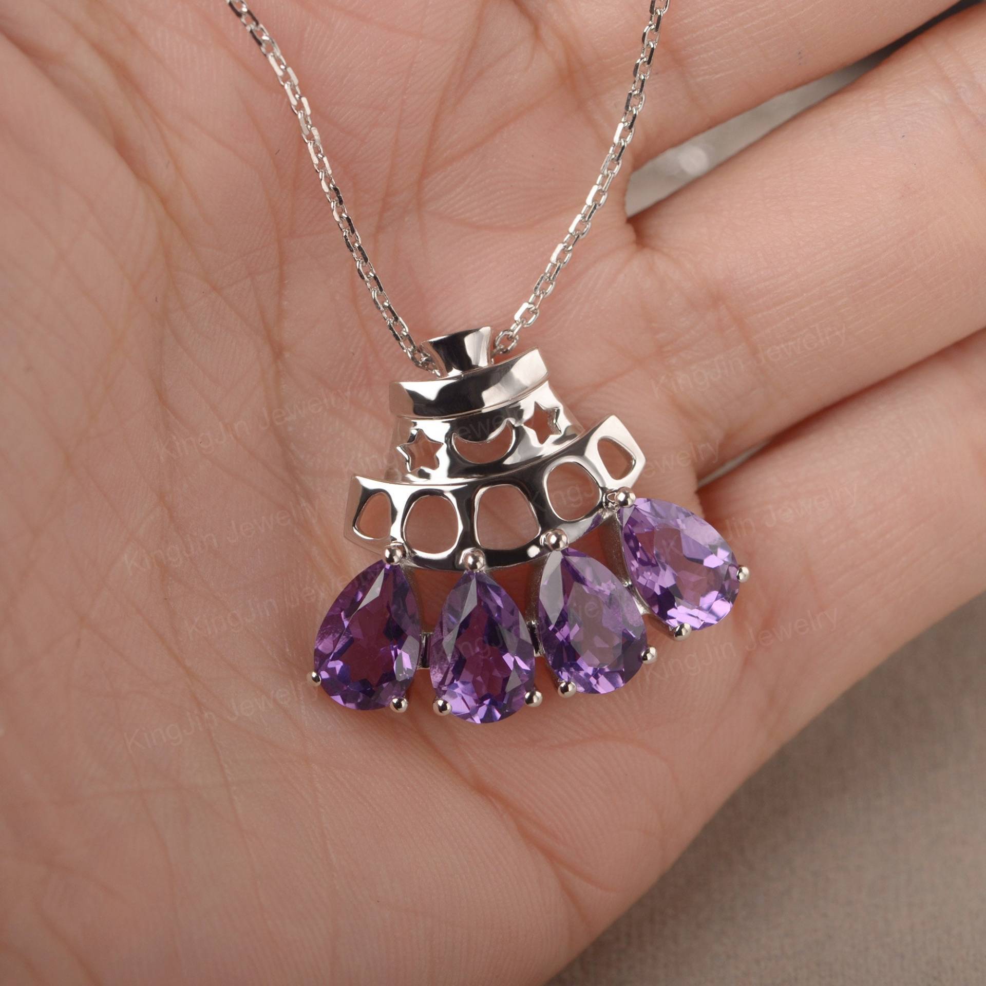 Benutzerdefinierte Multi Stone Cluster Amethyst Anhänger Halskette Einzigartige Ufo Raumschiff Charm Mit Kette 16 "'-20 "' Benutzerdefinierte Multi Stone Cluster Amethyst Anhänger Halskette Einzigartige Ufo Raumschiff Charm Mit Kette 16 "'-20 "' von KnightJewelry