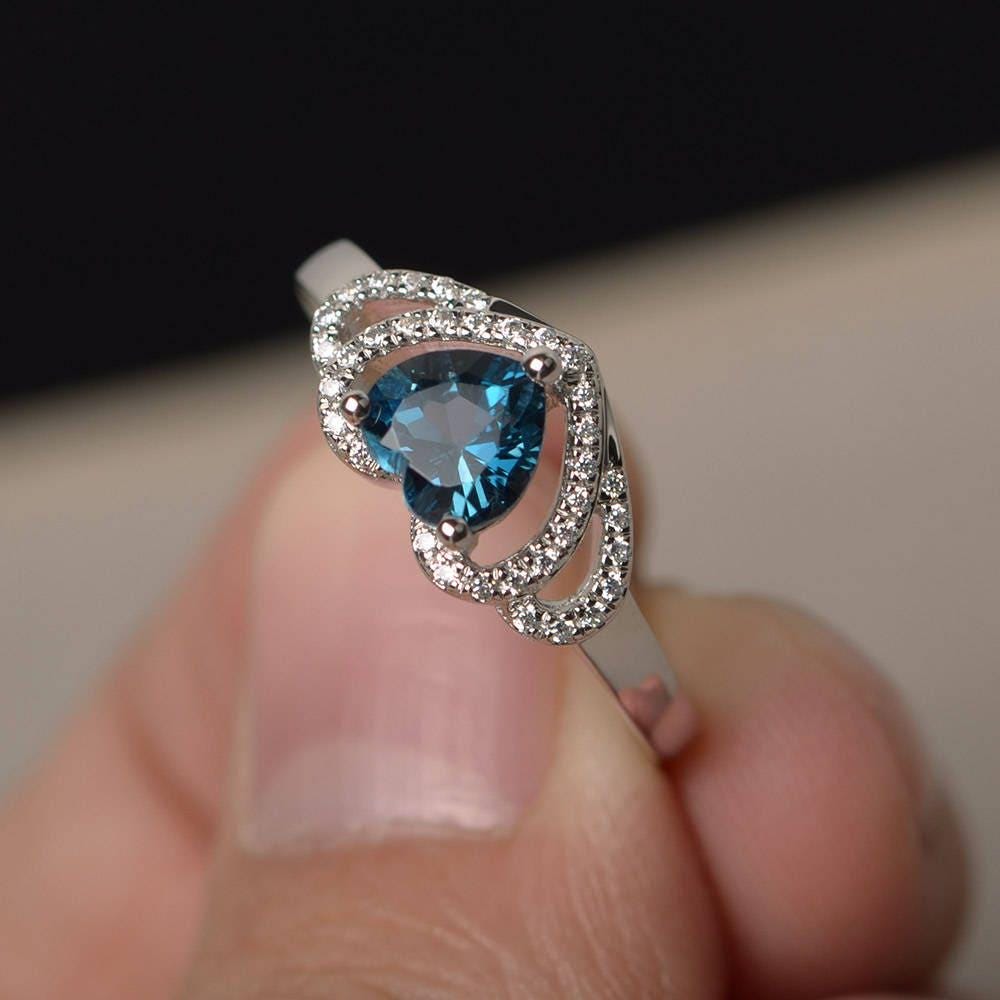Echt London Blau Topas Ringe Herz Sterling Silber Blaue Edelstein von KnightJewelry