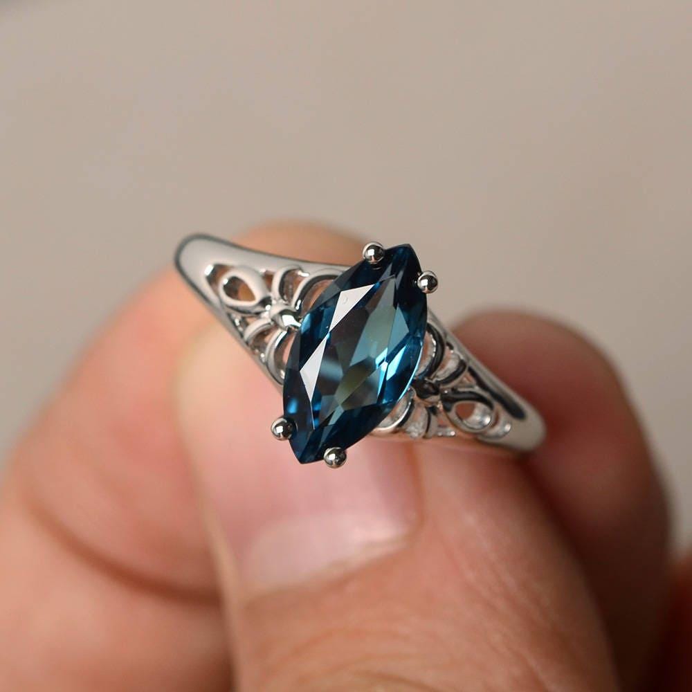 Echt London Blauer Topas Ringe Cocktail Edelstein Sterling Silber von KnightJewelry