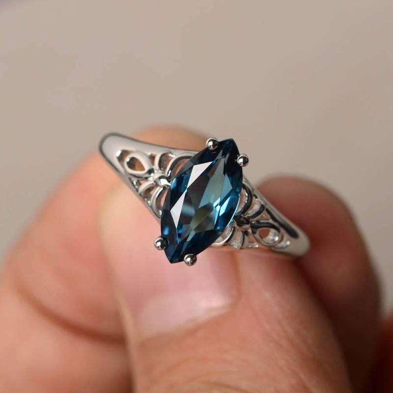 Echt London Blauer Topas Ringe Cocktail Edelstein Sterling Silber von KnightJewelry