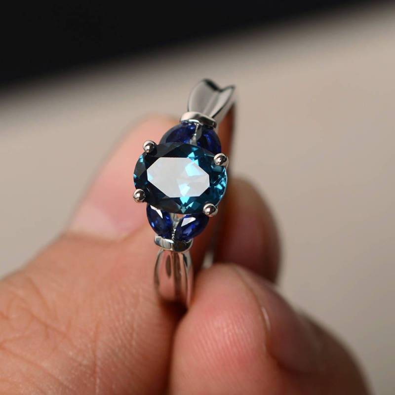 Echt London Blauer Topas Ringe Verlobungsringe Edelstein Massiv Silber von KnightJewelry