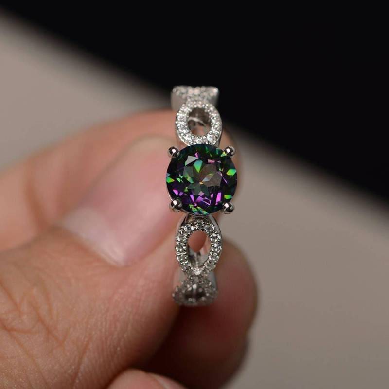 Echte Mystic Topas Ringe Regenbogen Jubiläumsringe Sterling Silber Edelstein von KnightJewelry