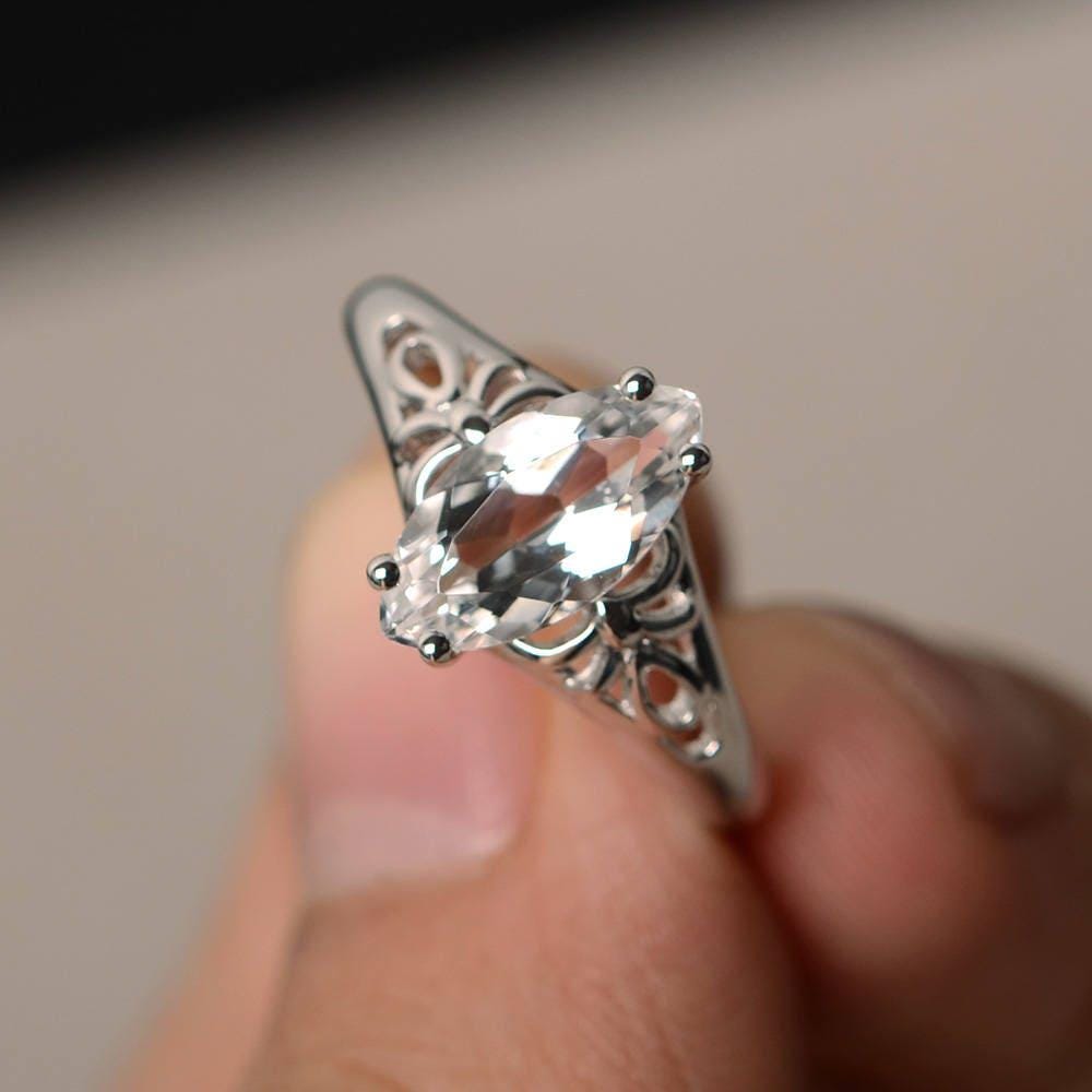 Echte Natürliche Weiße Topas Ringe Verlobungsringe Marquise Schliff Silberringe Solitär von KnightJewelry