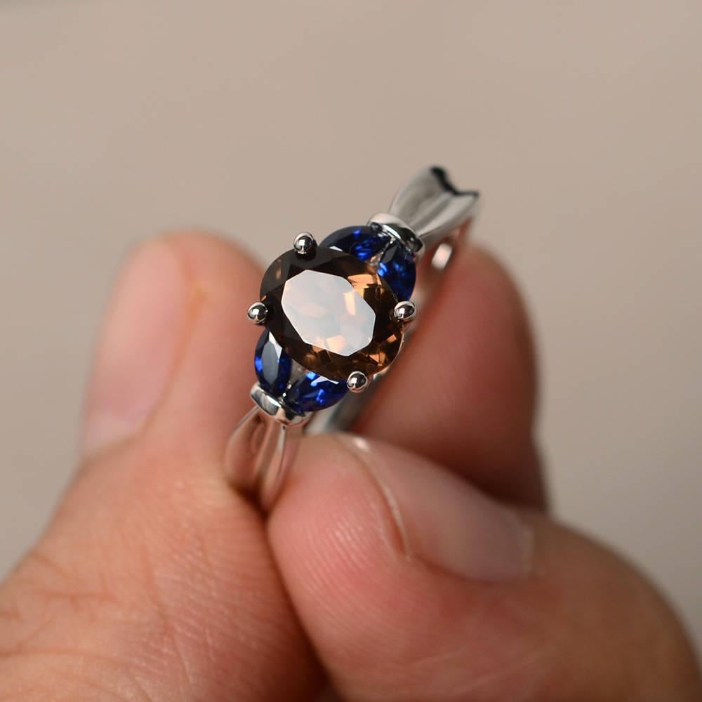 Echte Rauchquarz Ringe Cocktail Oval Form Braun Edelstein Massiv Silber Vintage von KnightJewelry