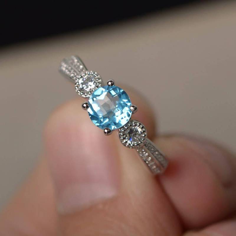 Echte Schweizer Blautopas Ringe Verlobungsringe Blauer Edelstein Silber Ring von KnightJewelry