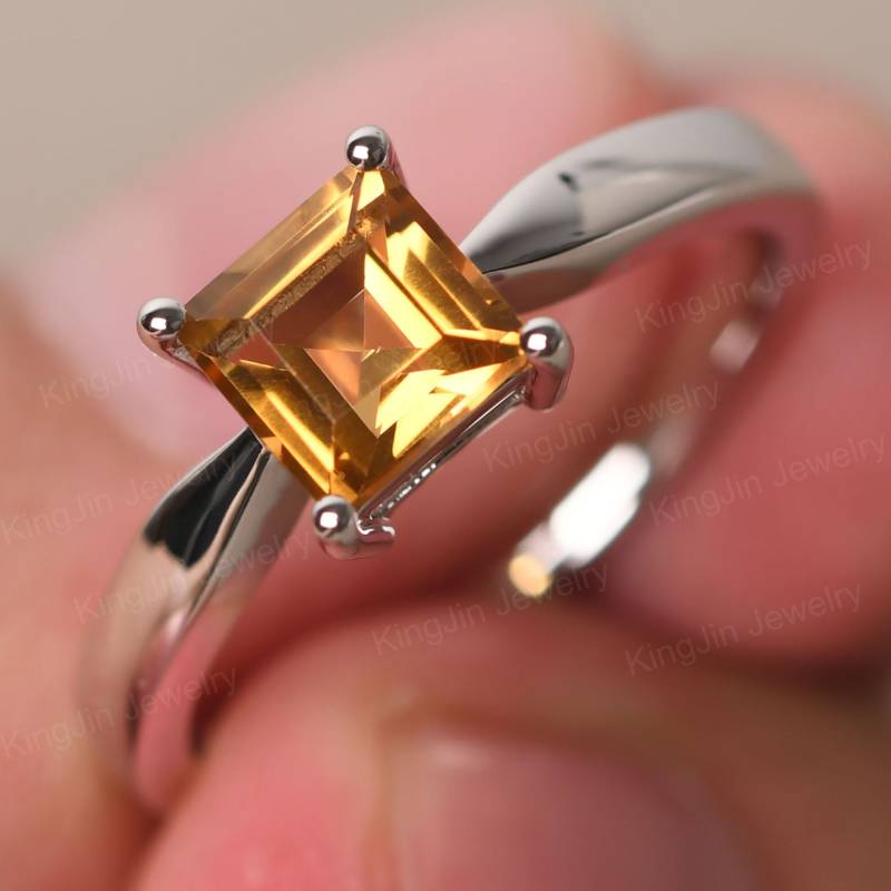 Einzigartige Citrin Versprechen Ring Sterling Silber Square Cut Gelber Stein November Birthstone von KnightJewelry