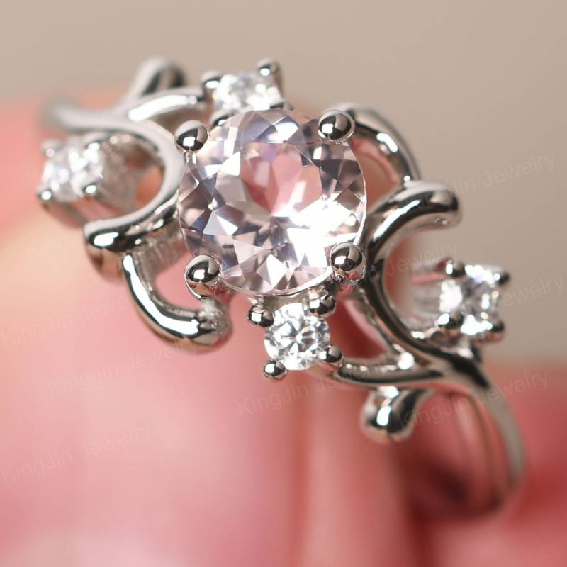 Einzigartiger Morganit Cluster Verlobungsring Sterling Silber Freiform Art Deco Ring von KnightJewelry