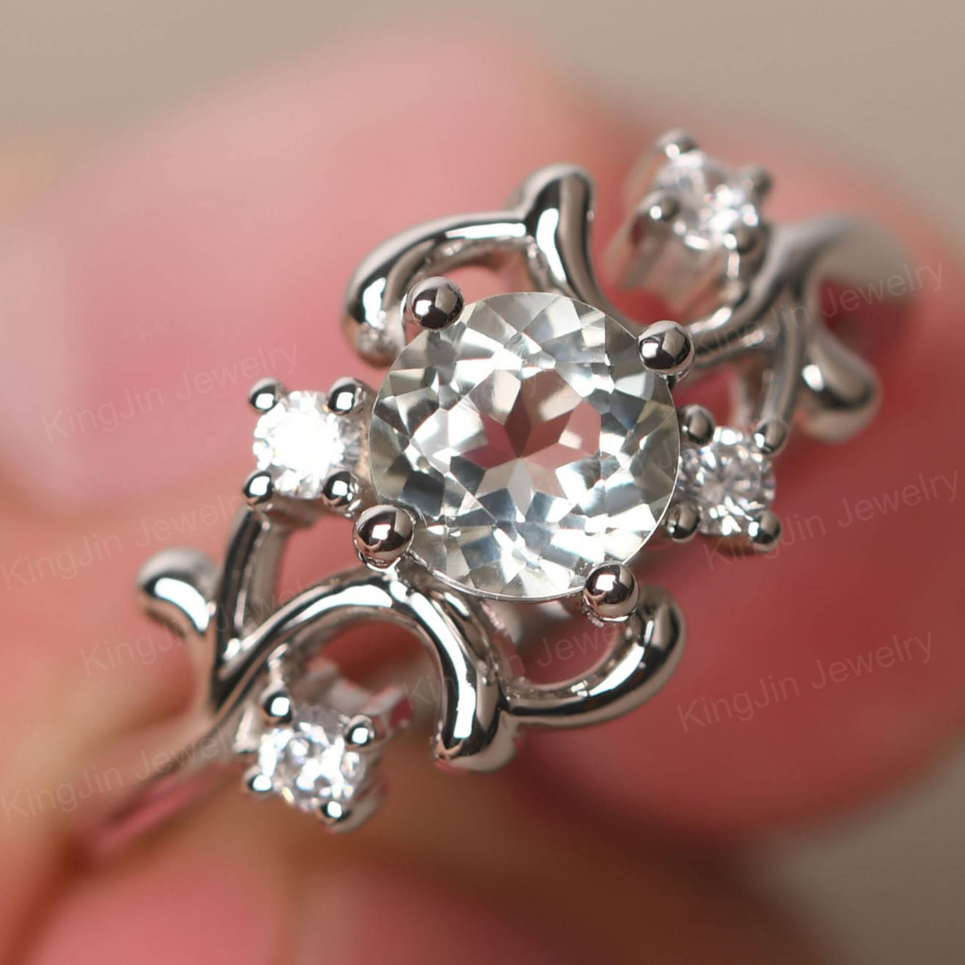 Benutzerdefinierte Grün Amethyst Versprechen Ring Runde Form 14K Weißgold Zweig Ehering Benutzerdefinierte Grün Amethyst Versprechen Ring Runde Form 14K Weißgold Zweig Ehering von KnightJewelry