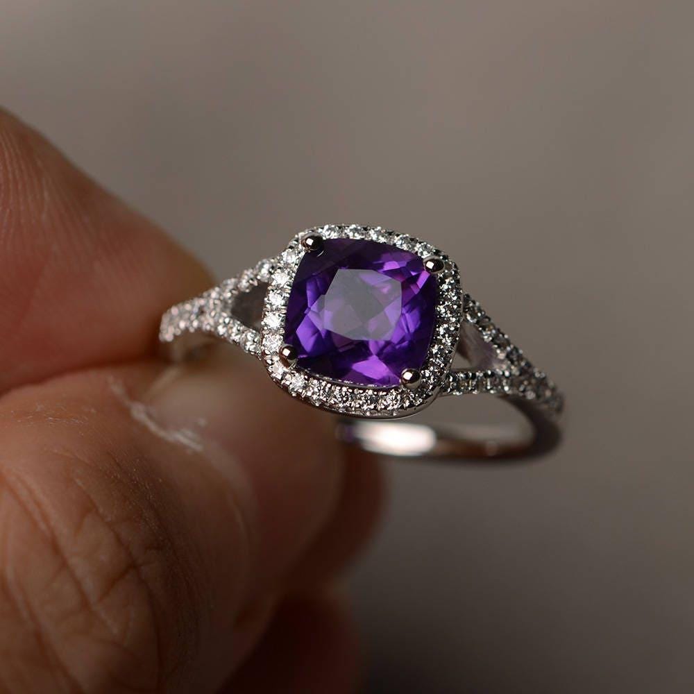 Kissen Geschnitten Natürliche Amethyst Ring Lila Edelstein Ehering Februar Birthstone Sterling Silber Für Sie Kissen Geschnitten Natürliche Amethyst Ring Lila Edelstein Ehering Februar Birthstone Sterling Silber Für Sie von KnightJewelry