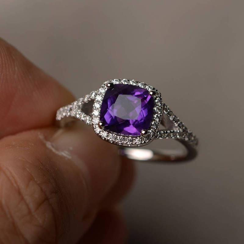 Kissen Geschnitten Natürliche Amethyst Ring Lila Edelstein Ehering Februar Birthstone Sterling Silber Für Sie Kissen Geschnitten Natürliche Amethyst Ring Lila Edelstein Ehering Februar Birthstone Sterling Silber Für Sie von KnightJewelry