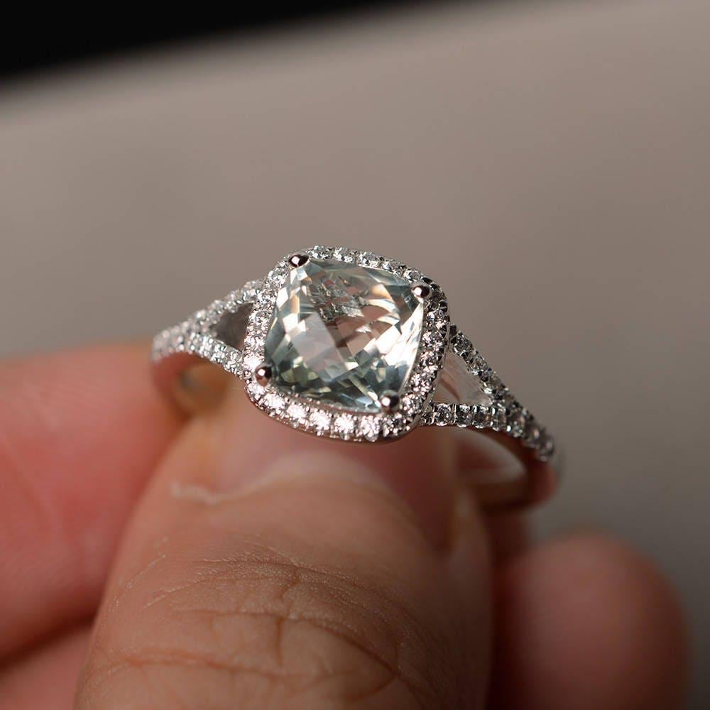Kissen Geschnitten Natürliche Grüne Amethyst Ring Verlobungsring Februar Birthstone Edelstein Sterling Silber Kissen Geschnitten Natürliche Grüne Amethyst Ring Verlobungsring Februar Birthstone Edelstein Sterling Silber von KnightJewelry
