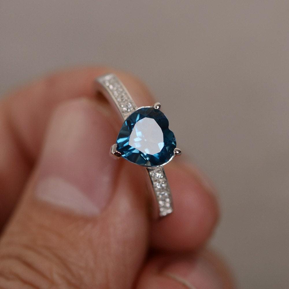 London Blautopas Ring Edelstein Herz Geschnitten Sterling Silber Versprechen von KnightJewelry