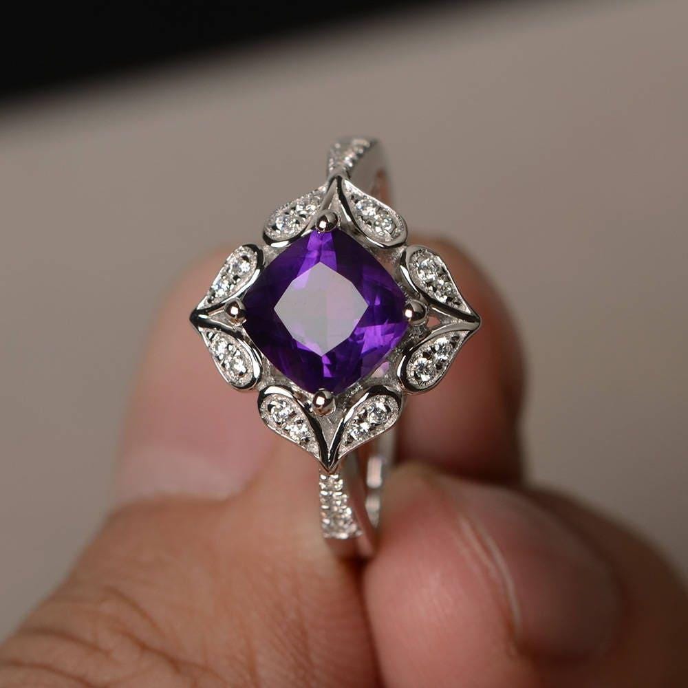 Natürliche Amethyst Ring Hochzeit Februar Birthstone Kissen Geschnitten Edelstein Lila Edelsteine Sterling Silber Natürliche Amethyst Ring Hochzeit Februar Birthstone Kissen Geschnitten Edelstein Lila Edelsteine Sterling Silber von KnightJewelry
