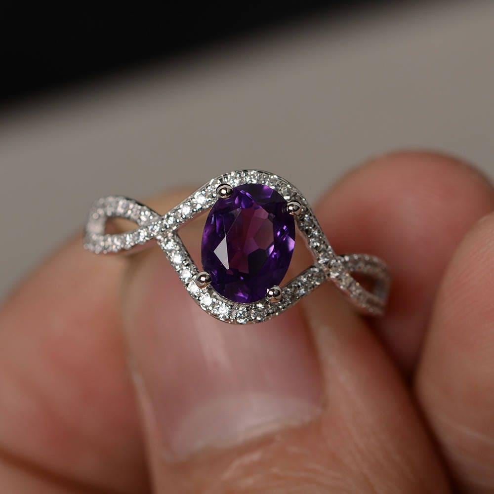 Natürliche Amethyst Ring Silber Oval Geformte Verlobungsring Infinity Lila Edelstein von KnightJewelry
