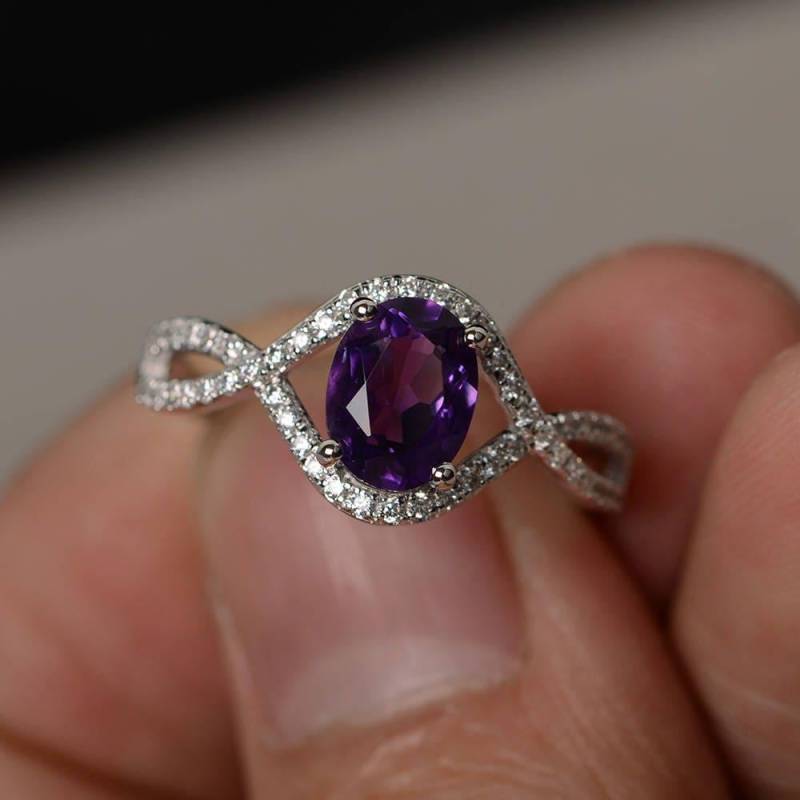 Natürliche Amethyst Ring Silber Oval Geformte Verlobungsring Infinity Lila Edelstein von KnightJewelry