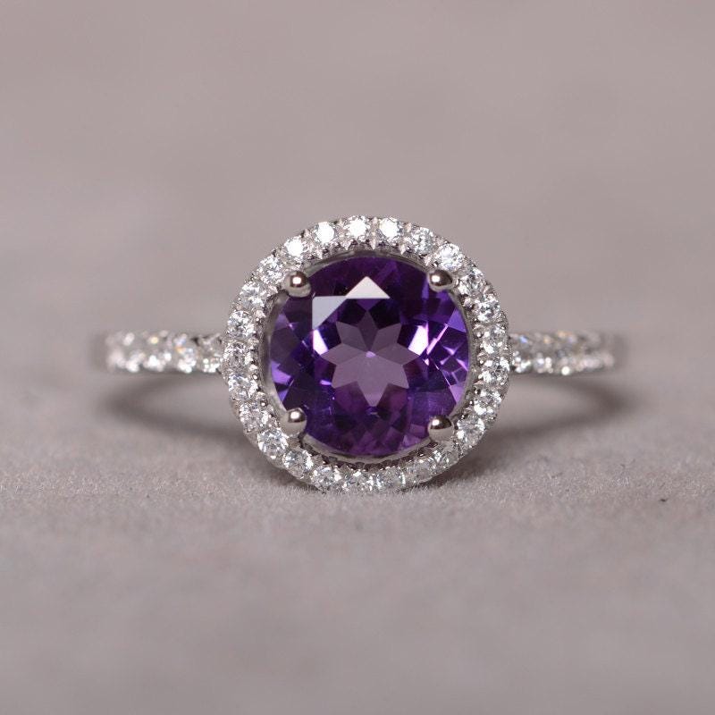 Natürliche Amethyst Ring Sterling Silber 925 Rundschnitt Lila Kristall Edelstein Schmuck Natürliche Amethyst Ring Sterling Silber 925 Rundschnitt Lila Kristall Edelstein Schmuck von KnightJewelry