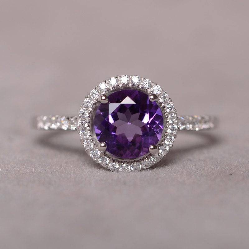 Natürliche Amethyst Ring Sterling Silber 925 Rundschnitt Lila Kristall Edelstein Schmuck von KnightJewelry