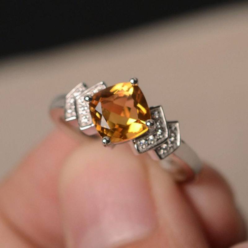 Natürliche Citrin Ring Kissen Geschliffen Edelstein Sterling Silber Vorschlag November Birthstone Natürliche Citrin Ring Kissen Geschliffen Edelstein Sterling Silber Vorschlag November Birthstone von KnightJewelry