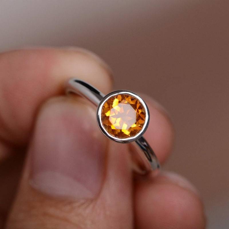 Natürliche Citrin Ring Lünette Versprechen Sterling Silber Gold Vermeil November Birthstone Natürliche Citrin Ring Lünette Versprechen Sterling Silber Gold Vermeil November Birthstone von KnightJewelry