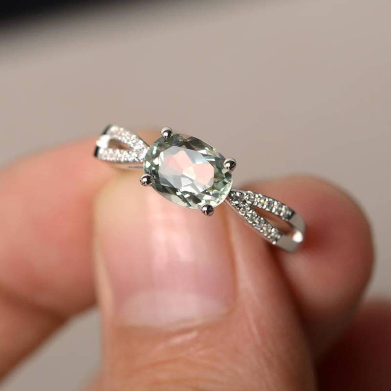 Natürliche Grüne Amethyst Ringe Oval Cut Grün Edelstein Sterling Silber Geschenke von KnightJewelry