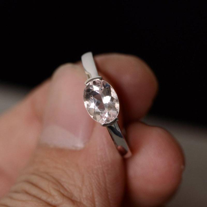 Natürliche Morganit Ring Oval Sterling Silber Solitär Rosa Edelstein von KnightJewelry