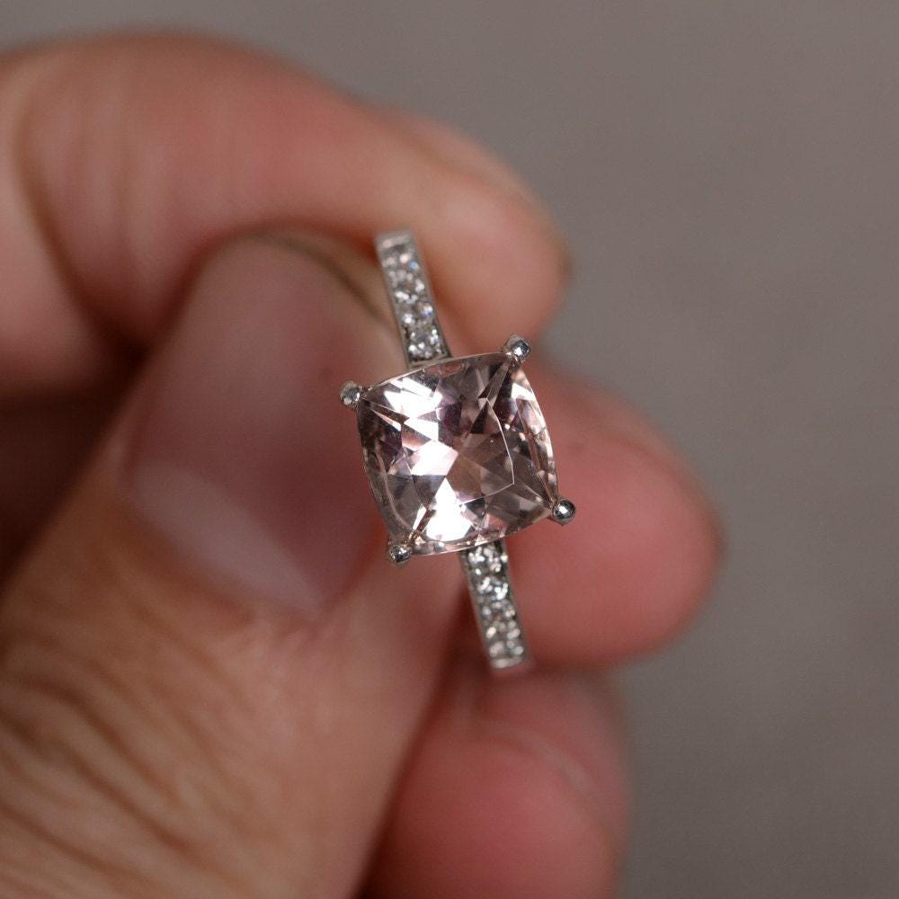 Natürliche Morganit Ring Silber Rosa Beryl Edelstein Verlobungsring Versprechen Für Ihren Ehering Birthstone von KnightJewelry