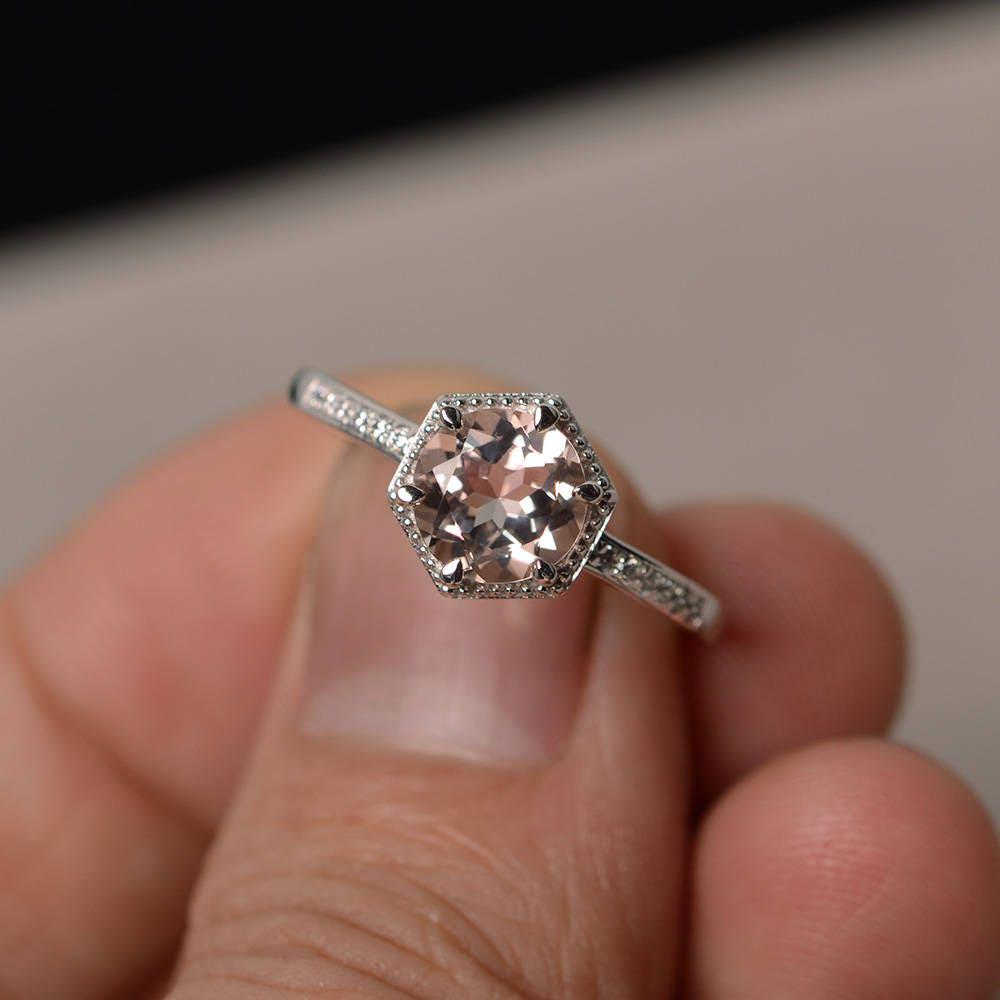 Natürliche Morganit Ring Verlobungsring Rosa Edelstein Rundschliff von KnightJewelry