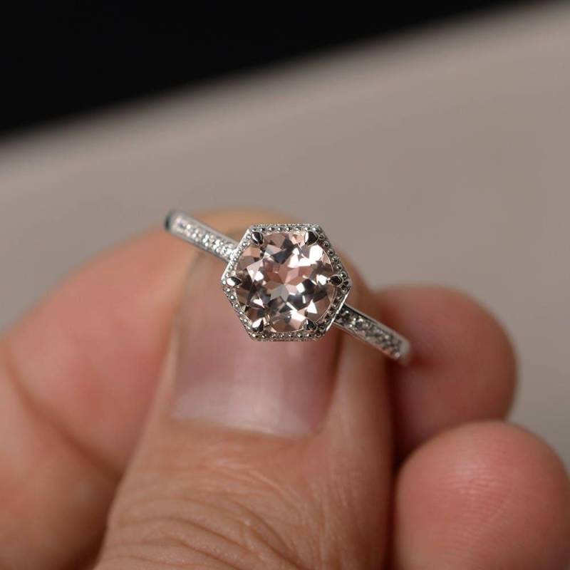 Natürliche Morganit Ring Verlobungsring Rosa Edelstein Rundschliff von KnightJewelry