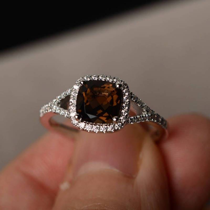 Natürliche Rauchquarz Ring Party Sterling Silber Kissen Cut Braunem Edelstein Natürliche Rauchquarz Ring Party Sterling Silber Kissen Cut Braunem Edelstein von KnightJewelry