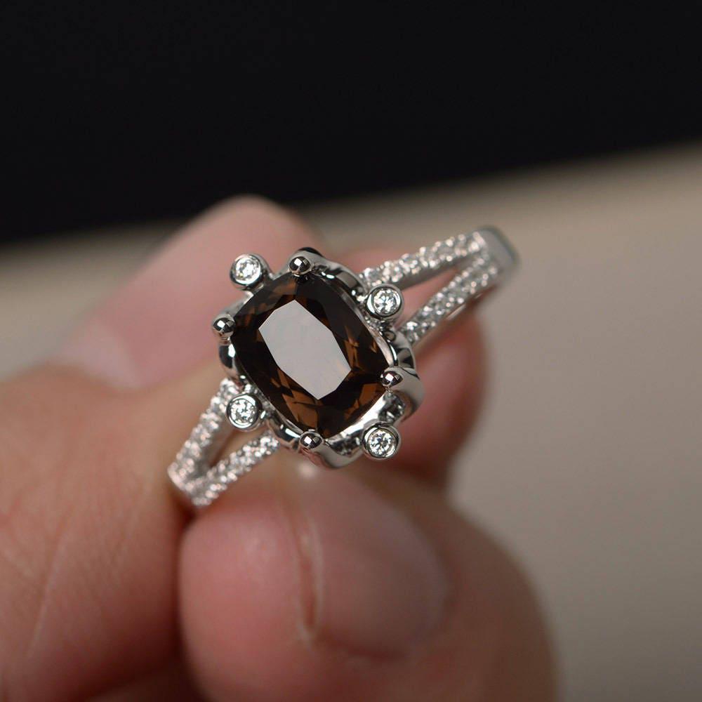 Natürliche Rauchquarz Ringe Cocktailringe Kissenschliff Braun Edelstein Massivsilber Einzigartige Ring von KnightJewelry