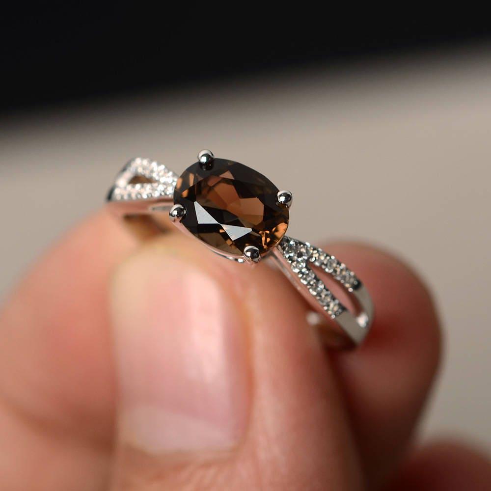 Natürliche Rauchquarz Ringe Oval Cut Braun Edelstein Sterling Silber Schöne Für Sie von KnightJewelry