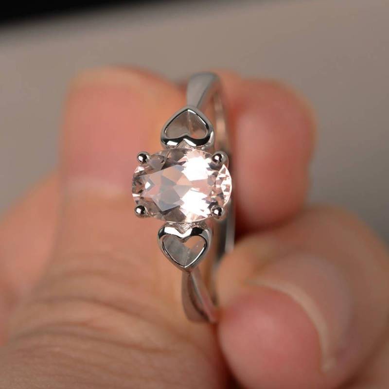 Natürliche Rosa Morganit Ring Jubiläumsring Solitär Oval Cut Edelstein Sterling Silber von KnightJewelry