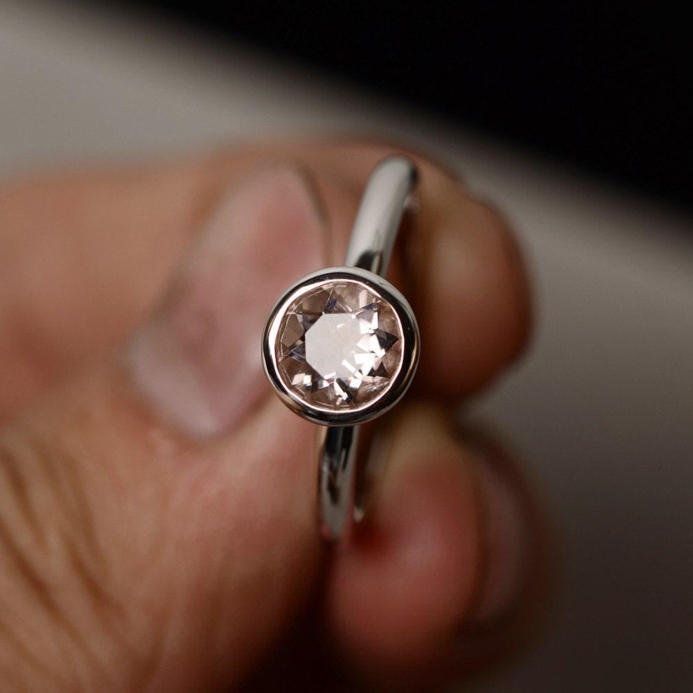 Natürliche Rosa Morganit Ring Lünette Sterling Silber Edelstein von KnightJewelry