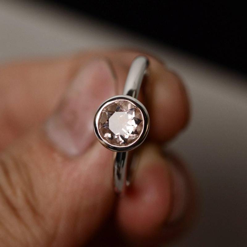 Natürliche Rosa Morganit Ring Lünette Sterling Silber Edelstein von KnightJewelry