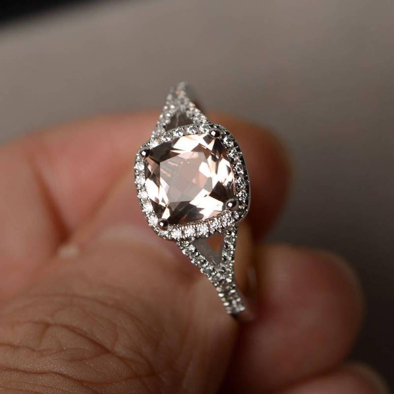 Natürliche Rosa Morganit Ring Verlobungsring Kissenschliff Rosa Edelstein Sterling Silber von KnightJewelry