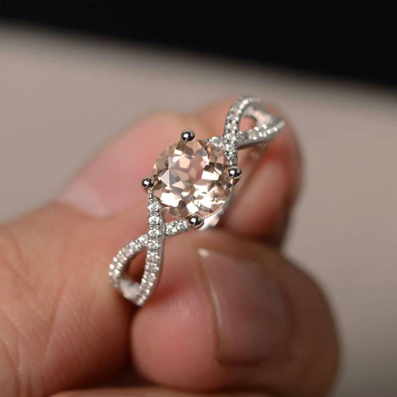 Natürliche Rosa Morganit Ringe Verlobungsringe Rund Schnitt Edelstein Sterling Silber Geschenke von KnightJewelry