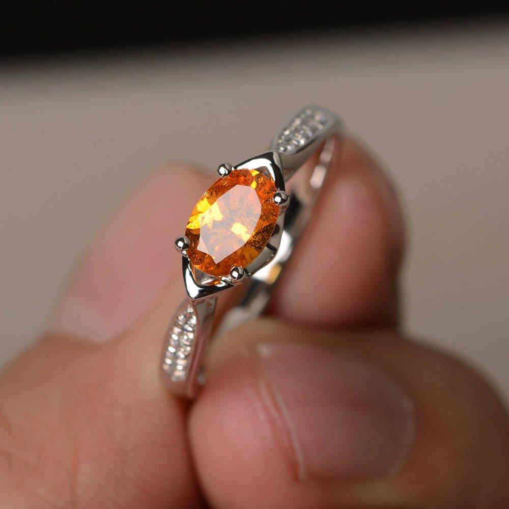 Natürliche Spessartin Granat Ring Fanta Orange Ehering Oval Cut Edelsteine Sterling Silber von KnightJewelry