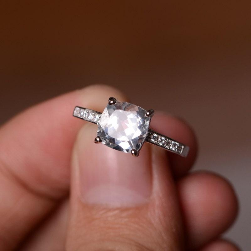Natürliche Weiße Topas Ring Edelstein Silber Verlobungsring Für Sie von KnightJewelry