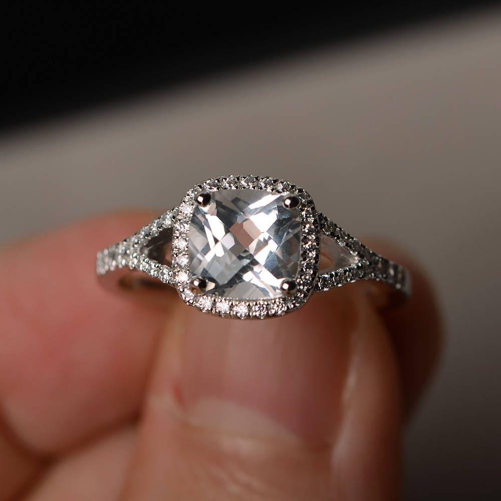 Natürliche Weiße Topas Ring Hochzeit Sterling Silber Kissen Edelstein Natürliche Weiße Topas Ring Hochzeit Sterling Silber Kissen Edelstein von KnightJewelry