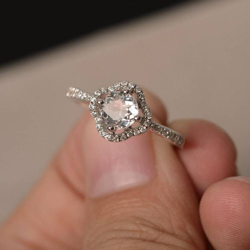 Natürliche Weiße Topas Ring Silber Edelstein Sterling Runde Stein von KnightJewelry