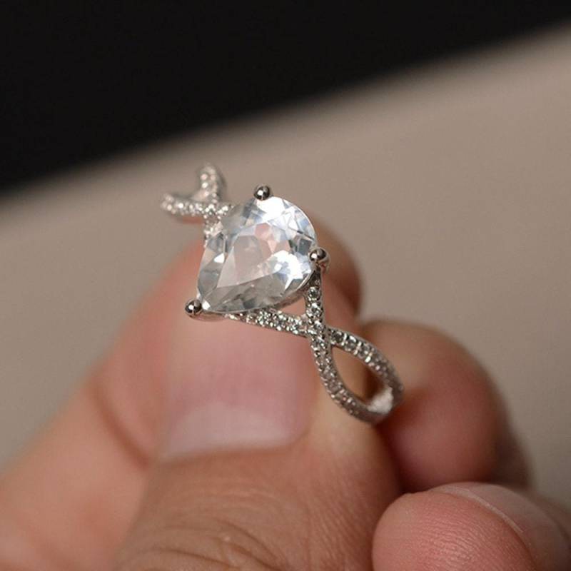 Natürliche Weiße Topas Ring Verlobungsring Edelstein Sterling Silber Pear Cut von KnightJewelry