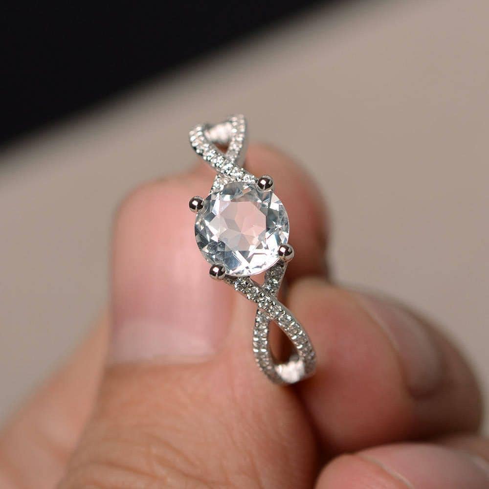 Natürliche Weiße Topas Ringe Rund Geschnitten Edelstein Silber Einzigartige Ring von KnightJewelry