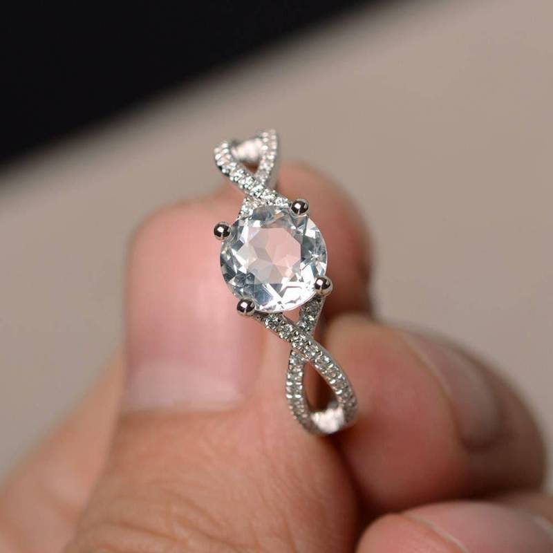 Natürliche Weiße Topas Ringe Rund Geschnitten Edelstein Silber Einzigartige Ring von KnightJewelry