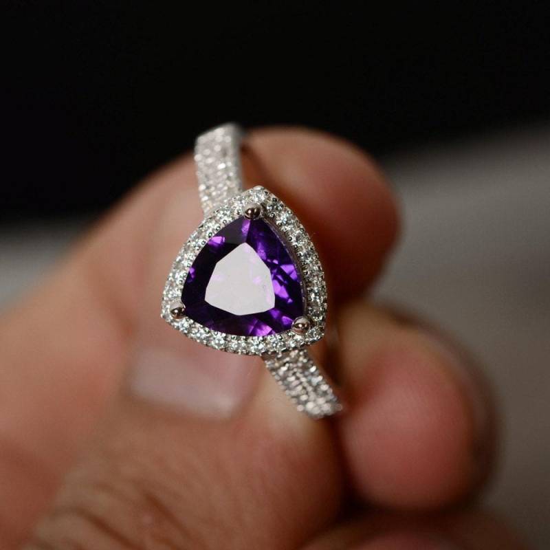 Natürlicher Amethyst Ring Sterling Silber Luxus Schmuck Februar Birthstone Verlobungsring Lila Edelstein von KnightJewelry