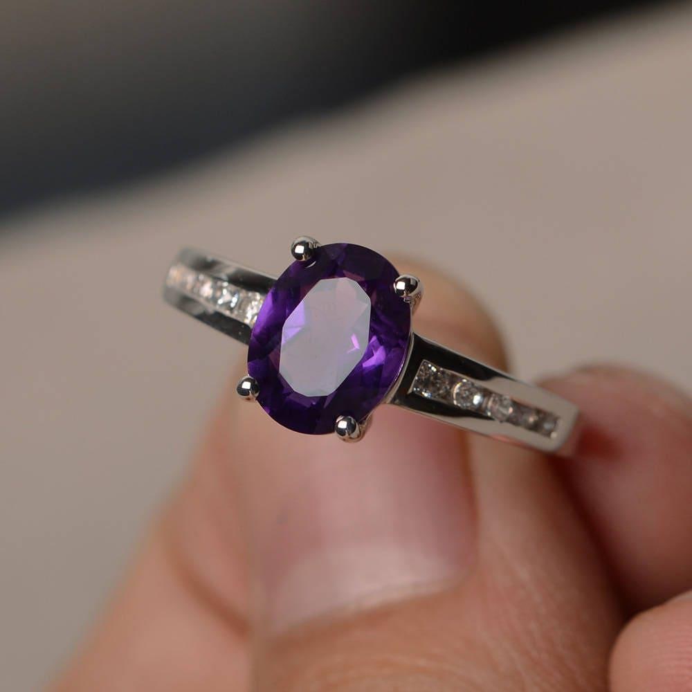 Natürlicher Amethyst Ring Versprechen Oval Cut Edelsteine Lila Edelstein Februar Birthstone Sterling Silber von KnightJewelry