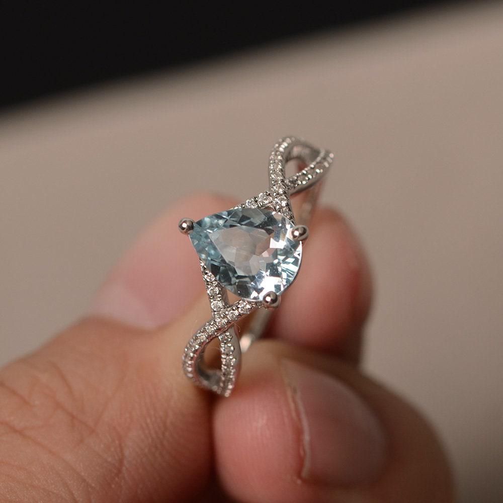 Natürlicher Aquamarinring Pear Cut Edelstein Versprechen Ring März Birthstone Blaue Edelsteine Sterling Silber von KnightJewelry
