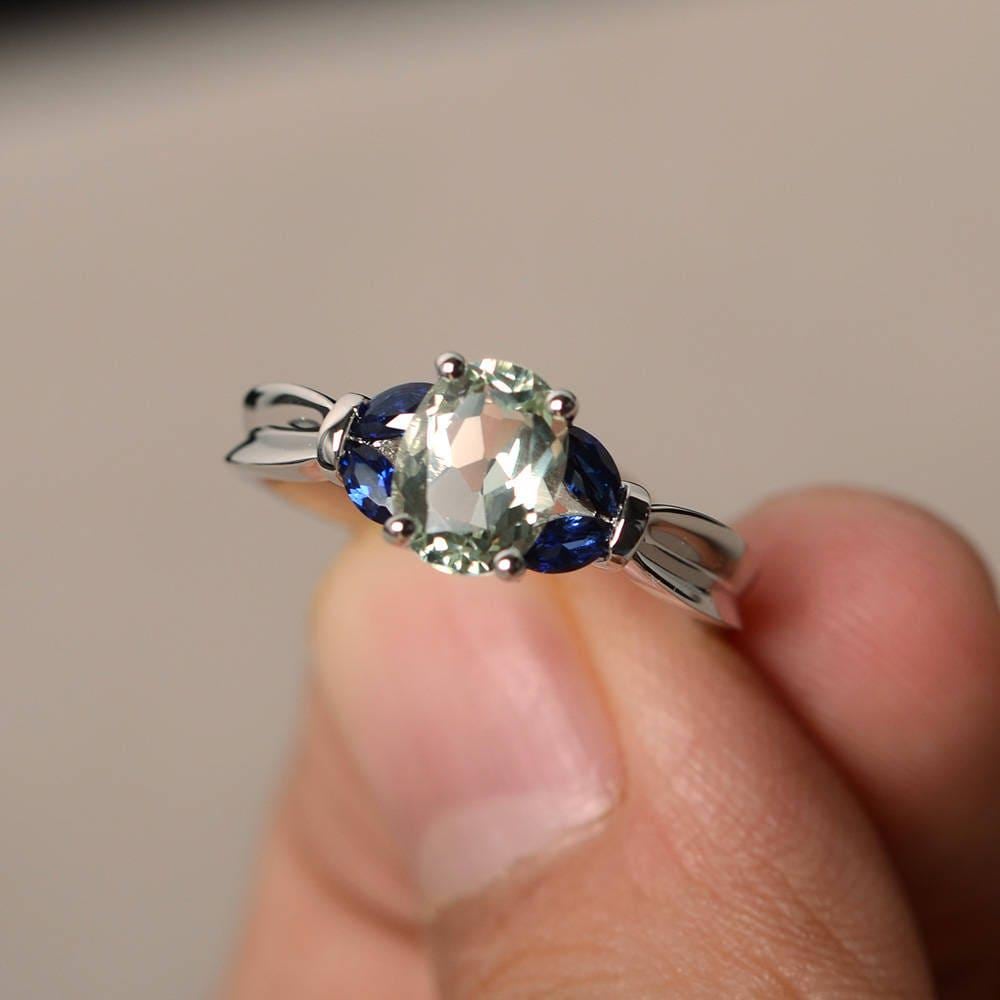 Natürlicher Grüner Amethyst Ringe Hochzeitsringe Ovale Echtes Sterling Silber Einzigartige Geschenke Für Sie von KnightJewelry