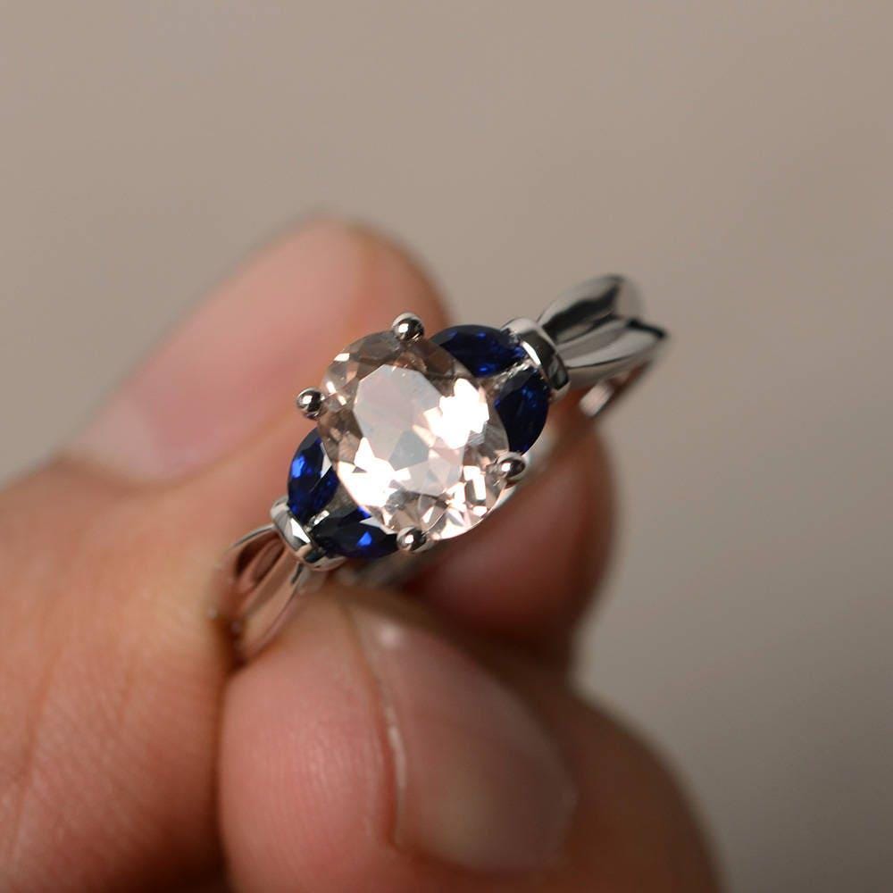 Oval Form Morganit Ringe Eheringe Natürliche Rosa Edelstein Sterling Silber von KnightJewelry
