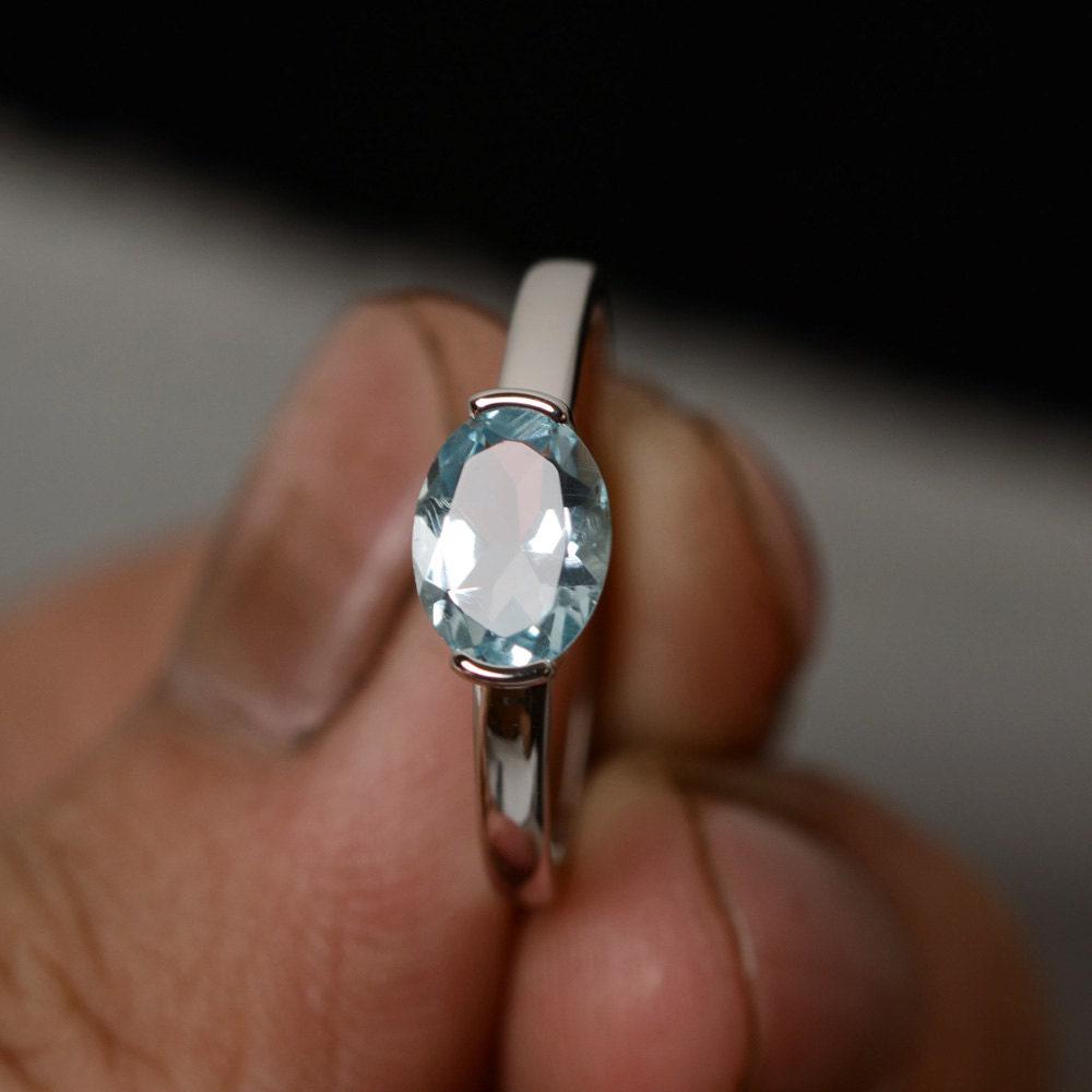 Ovalschliff Aquamarin Versprechen Ring März Birthstone Sterlingsilber Leichtigkeit West Jahrestag Geschenke von KnightJewelry